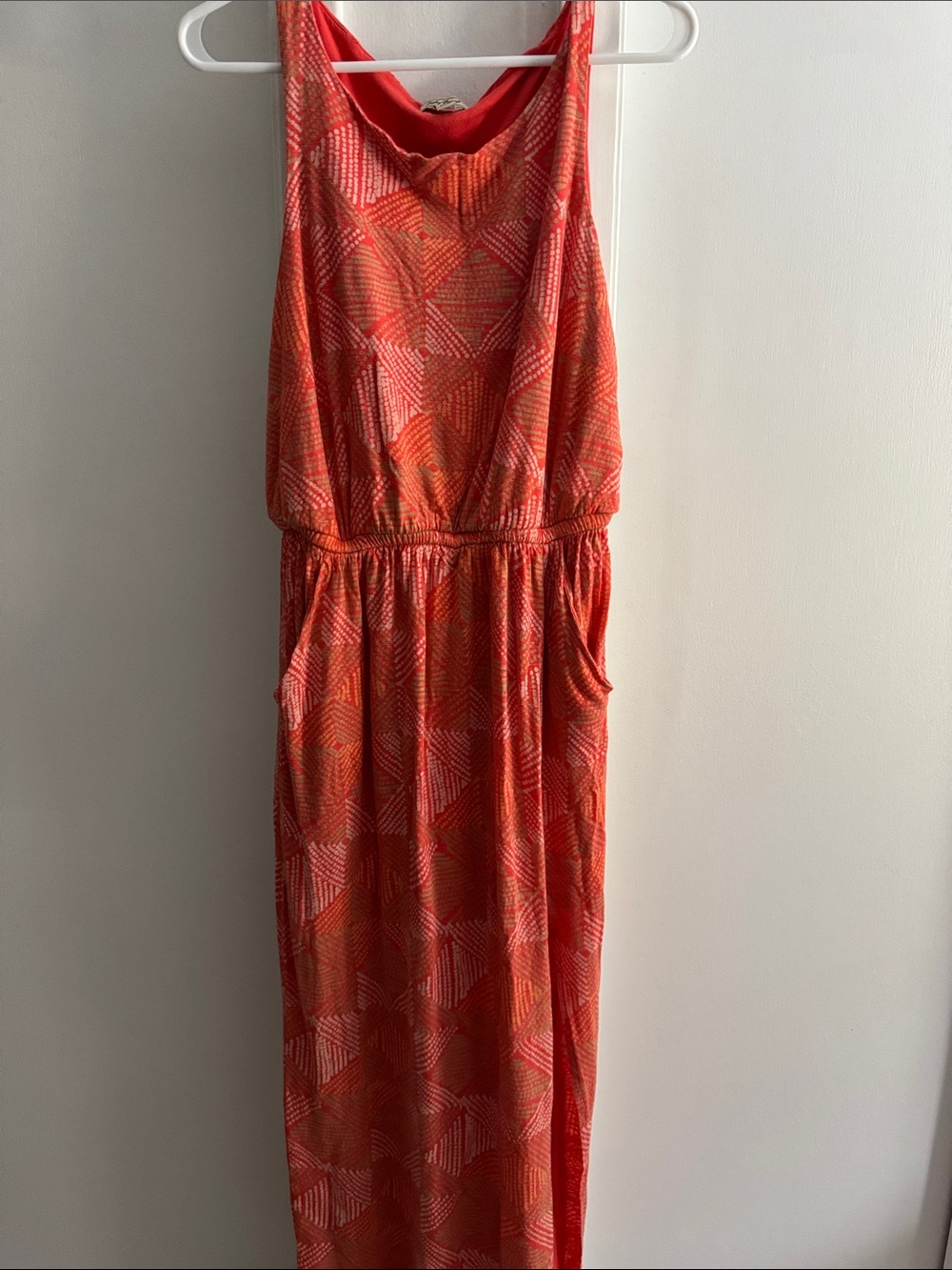 Lucky Brand Coral and Orange Geometric Maxi Dress